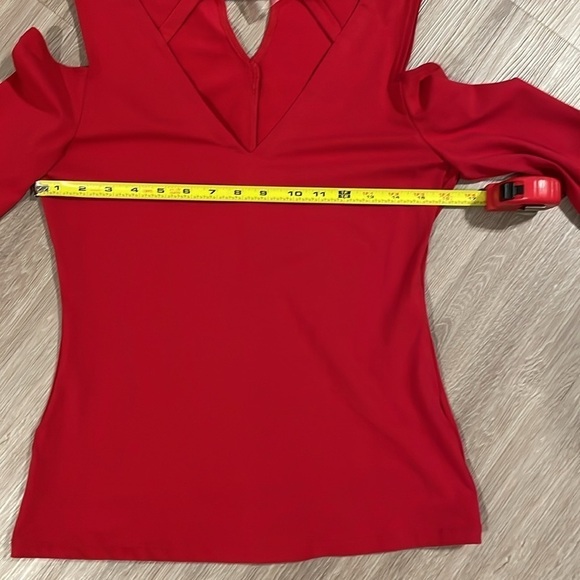 Boston Proper Women's Shirt Small Red Cutout Mock Stretch Fitted Bodycon - Picture 11 of 14